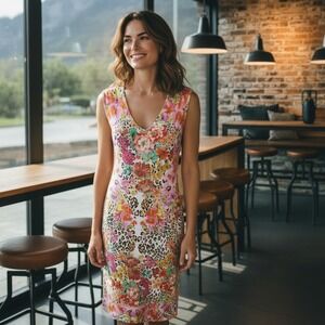 Johnny Was XS Floral Leopard Print Bamboo Viscose Sleeveless Maxi Dress